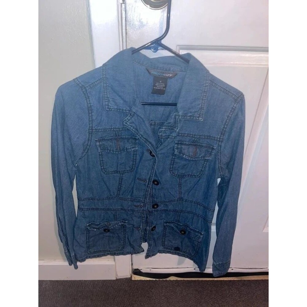 Frenchcuff Denim Jacket Women’s Small Blue Cotton Utility Safari 4 Pocket